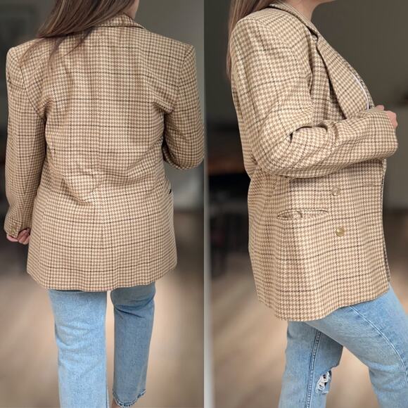 Vintage Tan Houndstooth Double Breasted Blazer 8 Union Made - Picture 2 of 9